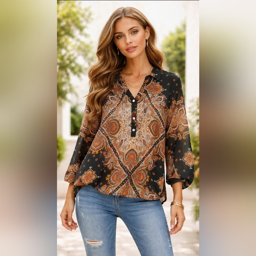 Boho 2XL Tunic Paisley Pullover Casual Whimsical Artisy Top New